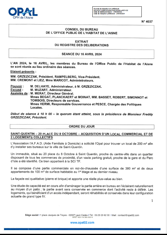 N° 4037 - St Quentin 20 Pl. 8/10 - Acq Loc et logts