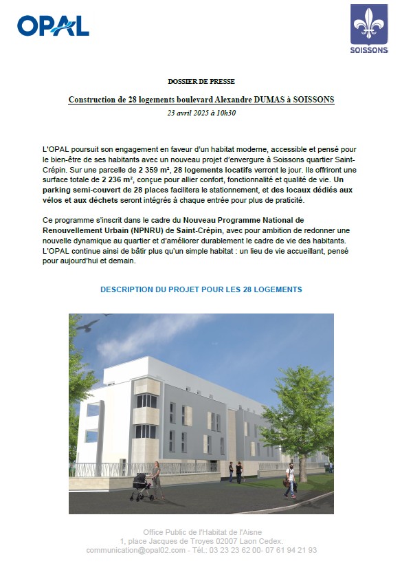 Dossier de presse de la pose de la première pierre Boulevard Alexandre Dumas à Soissons
