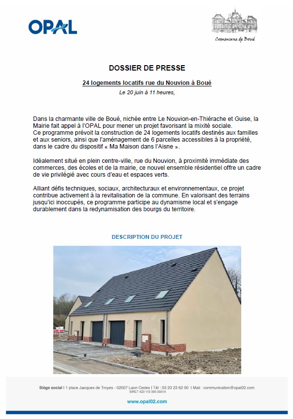 Dossier de presse de l'inauguration de Boué