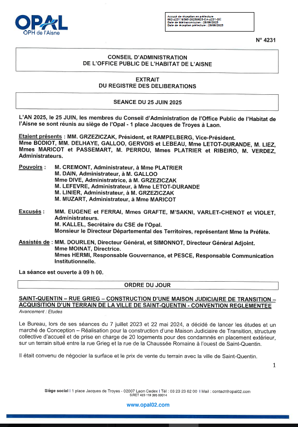 N° 4231 - St Quentin - Acq. terrain pour Maison Jud. Conv. Réglem.