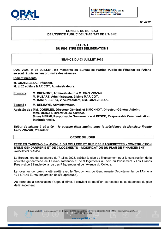 N° 4232 - Fère en Tardenois Const. Gendarm. Modif PFin