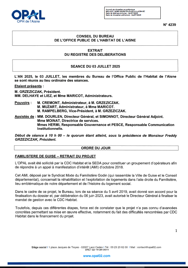 N° 4239 - Familistère de Guise - Retrait projet
