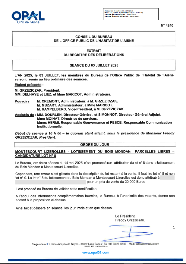 N° 4240 - Montescourt Lizerolles - Modif n° parcelle