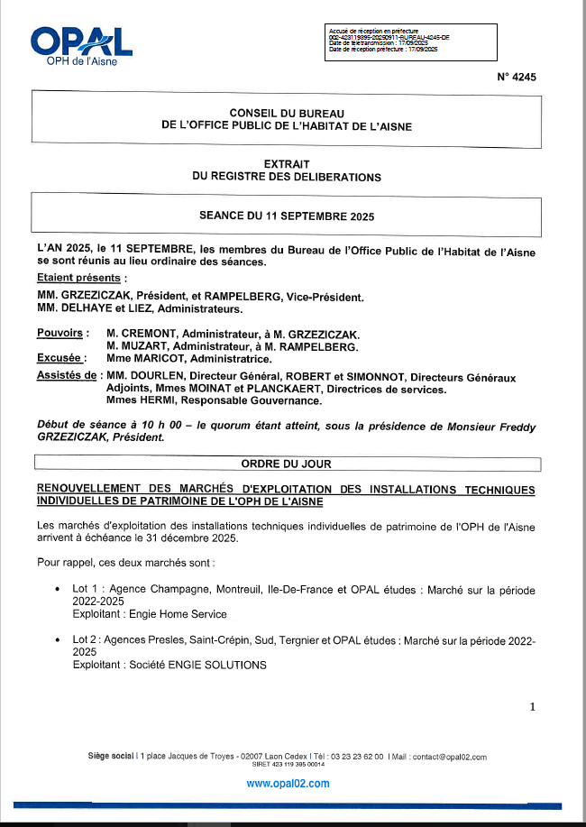 N° 4245 - Renouvelt marchés d'exploit. instal techn.