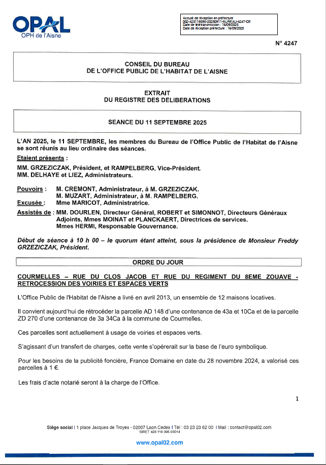 N° 4247 - Courmelles - Clos Jacob et 8ème Zouave - Rétrocession