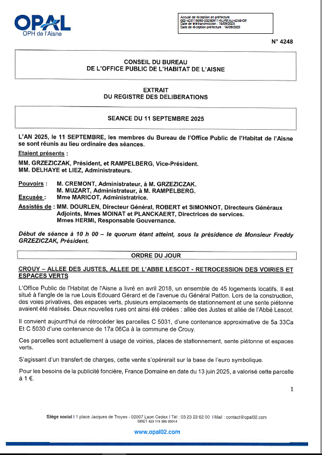 N° 4248 - Crouy - Allées Justes et Lescot - rétrocession