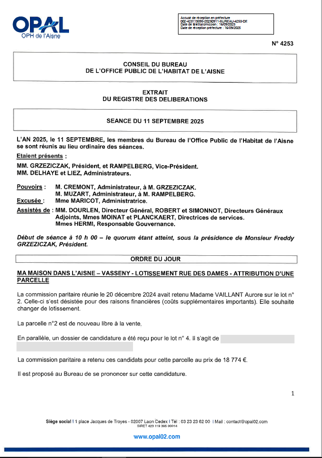 N° 4253 - MMA - Vasseny - lotis. rue des Dames - Attribution