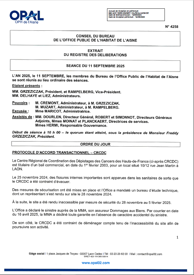 N° 4258 - Protocole d'accord trans. CRCDC