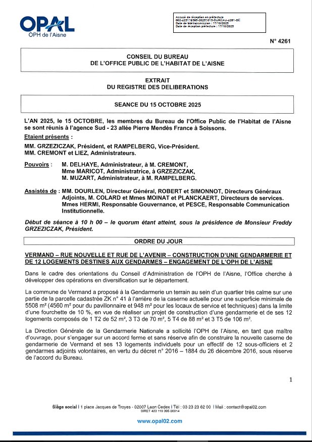 N° 4261 - Vermand - Constr. d'une gendarmerie