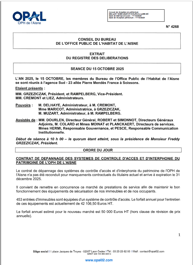 N° 4268 - Contrat dépannage contrôle accès et interphonie