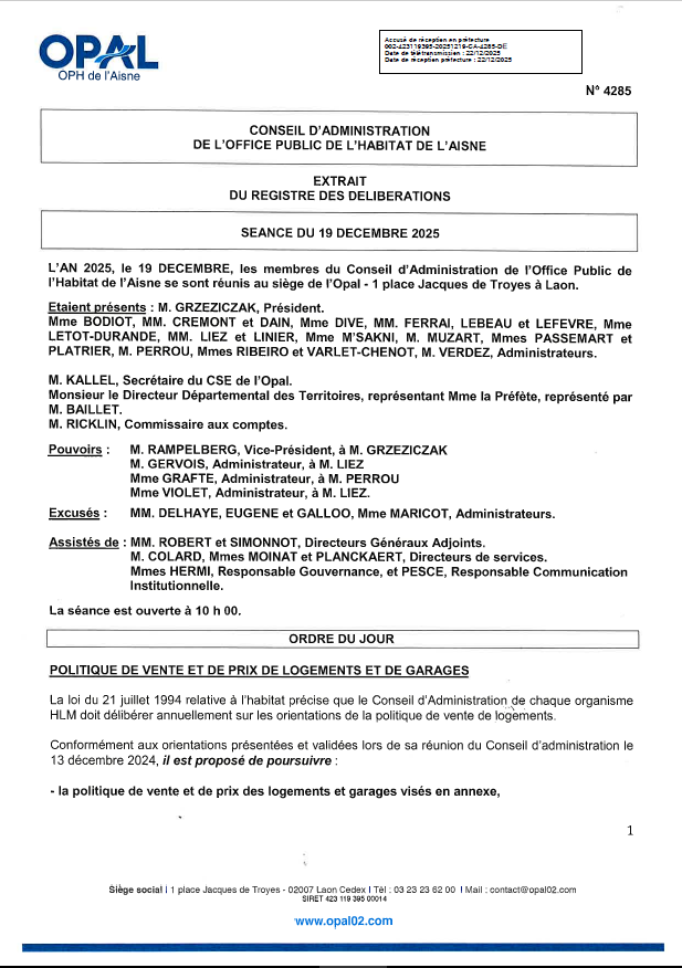 N° 4285 - Politique vente et prix logts/garages