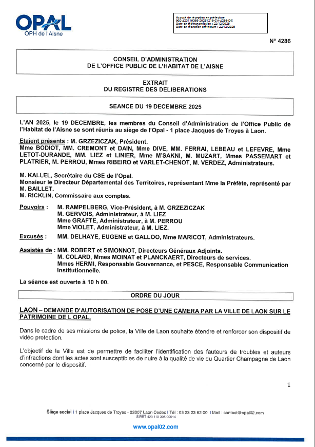 N° 4286 - Laon - 1 Monge - autor. instal. Caméras Conv réglem.