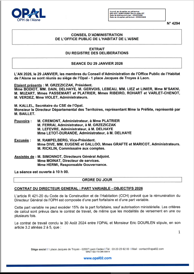 N° 4294 - Contrat du DG - Objectifs 2026