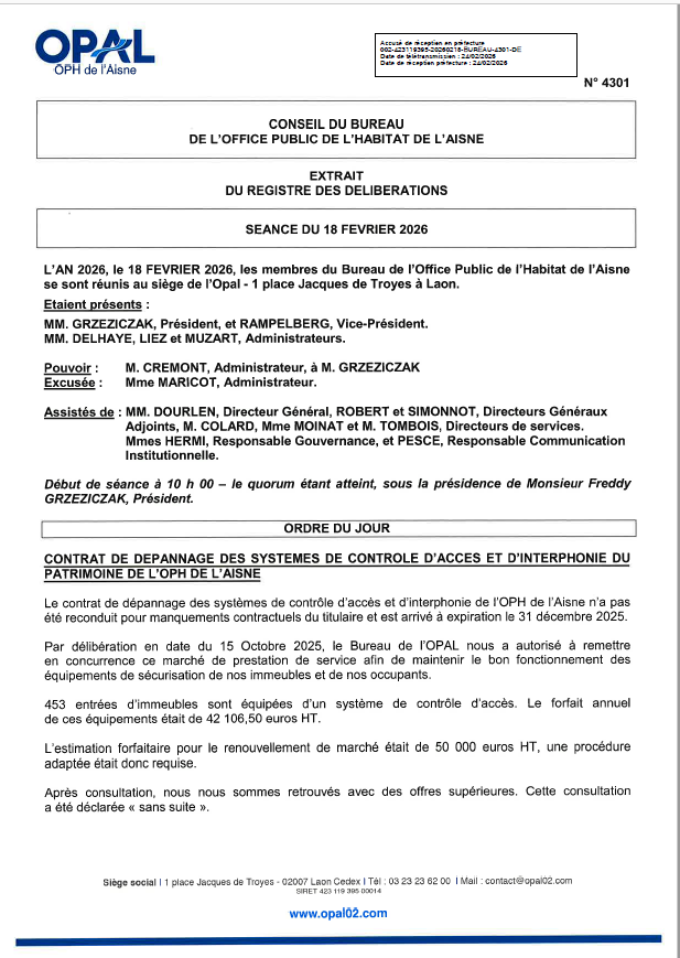 N° 4301 - Contrat dépan. contrôle d'accès/interphonie