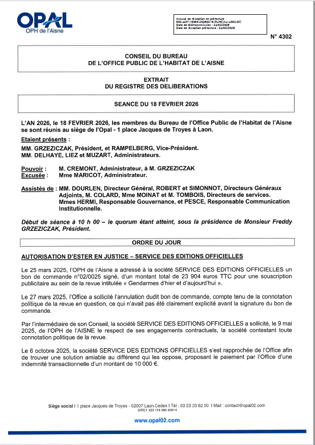 N° 4302 - Autoris. ester en justice Sce Edit. Officielles