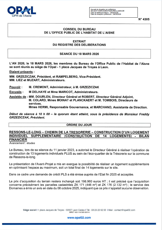 N° 4305 - Ressons le long - constr. logts - bilan fin.