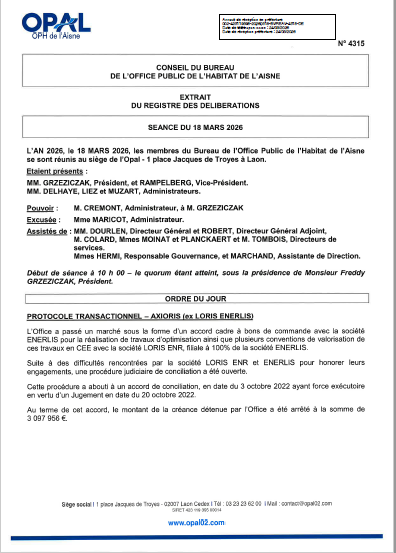 N° 4315 - AXIORIS - Protocole transactionnel