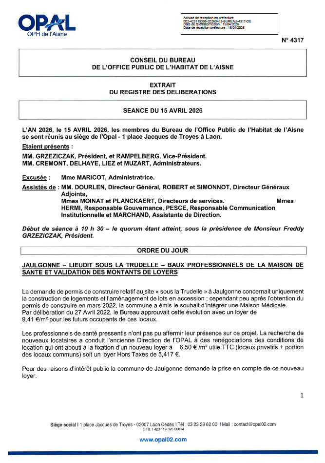 N. 4317 - JAULGONNE - LIEUDIT SOUS LA TRUDELLE - BAUX PROFESSIONNELS DE LA MAISON DE SANTE ET VALIDATION DES MONTANTS DE LOYERS
