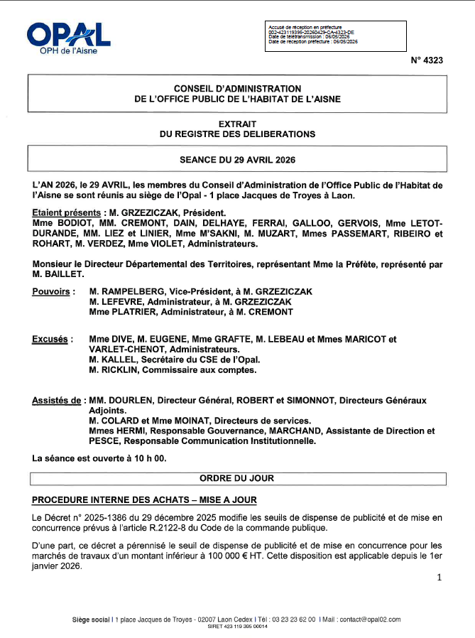 N. 4323 - PROCEDURE INTERNE DES ACHATS - MISE A JOUR