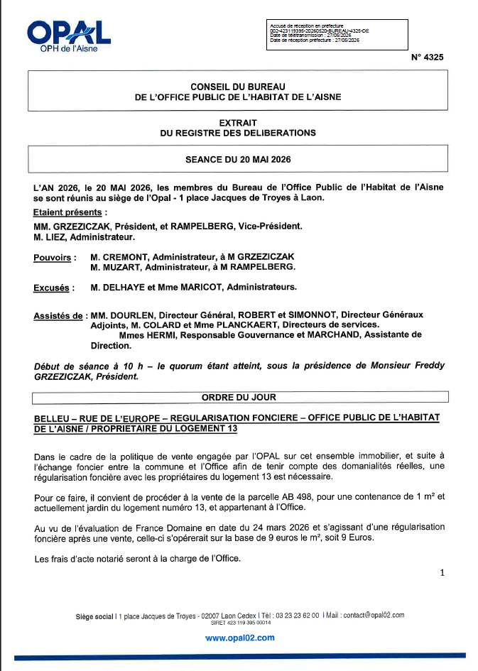 N. 4325 - BELLEU - RUE DE L'EUROPE - REGULARISATION FONCIERE - OPAL- PROPRIETAIRE DU LOGEMENT 13