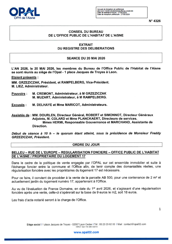 N. 4326 - BELLEU - RUE DE L'EUROPE - REGULARISATION FONCIERE - OPAL- PROPRIETAIRE DU LOGEMENT 17