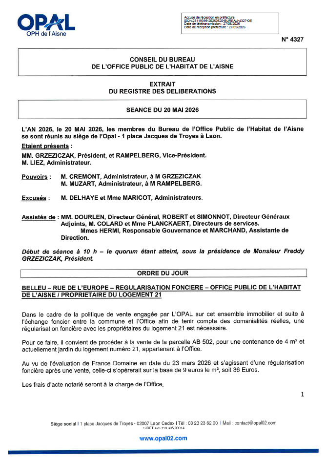 N. 4327 - BELLEU - RUE DE L'EUROPE - REGULARISATION FONCIERE - OPAL- PROPRIETAIRE DU LOGT 21