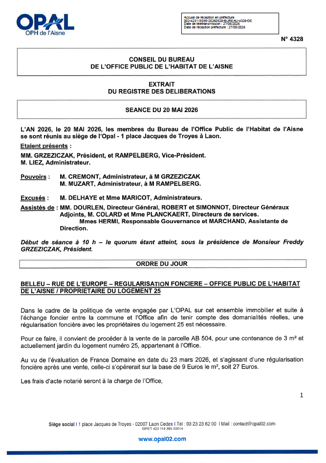 N. 4328 - BELLEU - RUE DE L'EUROPE - REGULARISATION FONCIERE - OPAL - PROPRIETAIRE DU LOGT 25