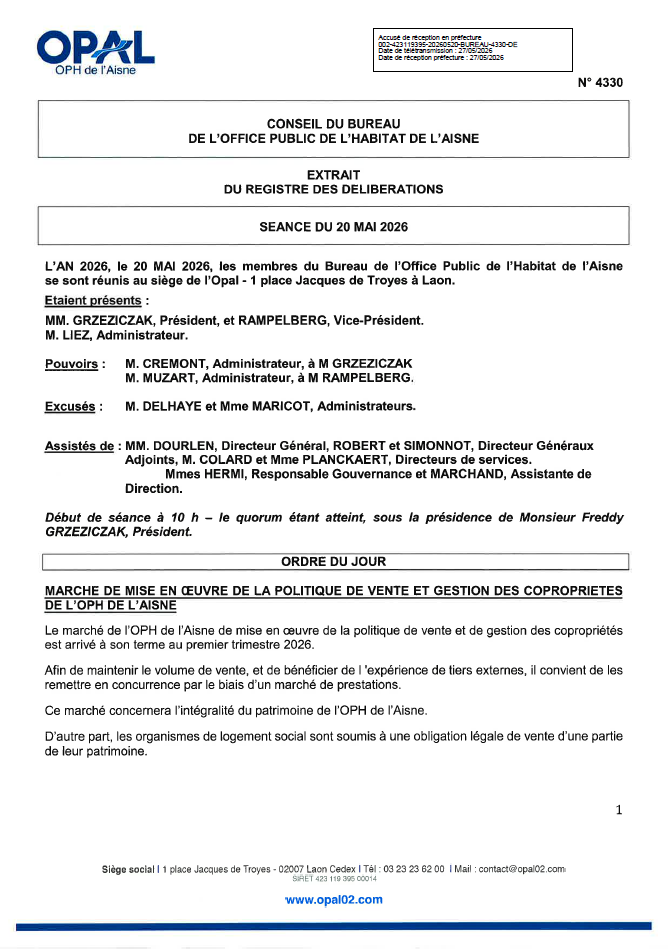 N. 4330 - MARCHE DE MISE EN OEUVRE DE LA POLITIQUE DE VENTE ET GESTION DES COPRO