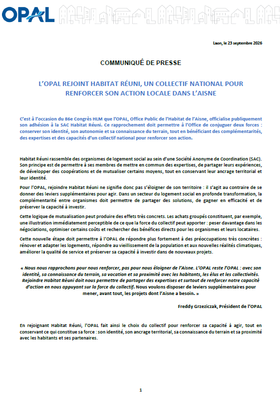 OPAL rejoint Habitat réuni. Mutualiser. renforcer. au service locataire. SAC.